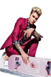🏂 54ac34ff man, suit, skateboard, pink, tattoo, posing, fashion, style telegram sticker