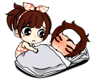 👸 5eaf14e5 Cartone animato, Carino, Malato, Letto, Coppia, Triste, Anime, Premuroso telegram sticker