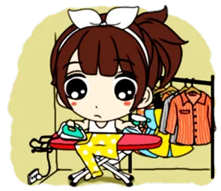 👸 eb0216a0 stirare, faccende domestiche, abbigliamento, stile anime, cartone animato, domestico, ragazza, ferro da stiro telegram sticker