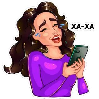 😂 01beb94d XA-XA woman, laughing, happy, cartoon, joy, humor, girl, phone whatsapp sticker