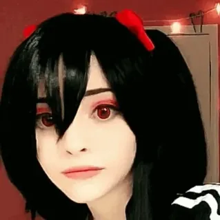 🥄 27a9c198 애니메이션, 코스프레, 귀여운, 여자, 빨간 눈, 검은 머리, 양갈래 telegram sticker