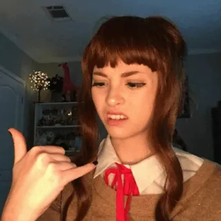 🥄 e4b28e07 여자, 사람, 전화해 제스처, 인물 사진, 갈색 머리 telegram sticker