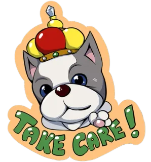 😚 2f790cc3 TAKE CARE! cão, coroa, cuide-se, adesivo, saudação, animal de estimação telegram sticker