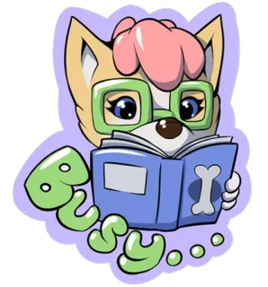 🧐 b96ae3a0 busy... cão, leitura, livro, óculos, desenho animado, adesivo telegram sticker
