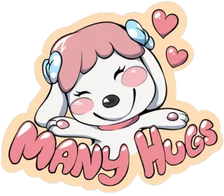 💛 e127a76b MANY HUGS fofo, animal, cachorro, abraços, desenho animado, adesivo, caprichoso telegram sticker