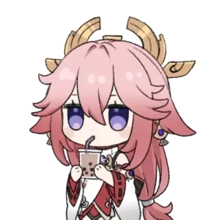 🌟 1428b87c Yae Miko Genshin Impact 애니메이션, 비디오 게임, 원신, 야에 미코, 귀여운, 음료, 보바 telegram sticker