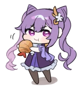 🌟 b0994af7 Keqing Genshin Impact 애니메이션, 비디오 게임, 원신, 각청, 귀여운, 치비, 먹는 telegram sticker