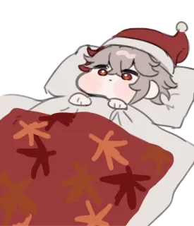 🌟 fce24115 Kazuha Genshin Impact 카즈하, 원신, 애니메이션, 캐릭터, 크리스마스, 산타 모자, 귀여운, 누워있는 telegram sticker