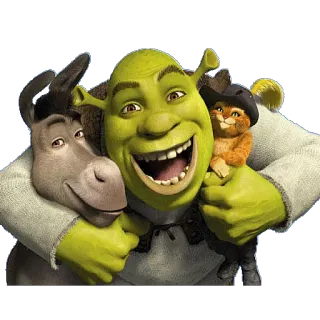 👬 938801f8 Shrek мультфильм, огр, осёл, кот в сапогах, сказка, анимация whatsapp sticker