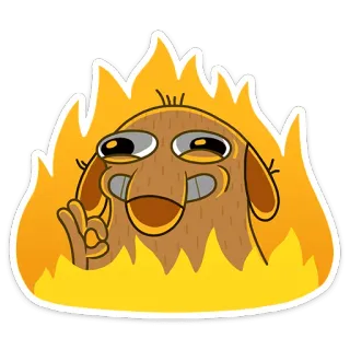 😏 57dc8808 Cartoon, Flammen, Figur, Brennend, OK-Zeichen telegram sticker