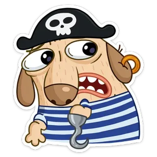 😬 f320eea6 pirate, dog, cartoon, hook, costume, skull, hat telegram sticker