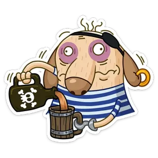 ☕️ f998e24b pirate, alcohol, dog, cartoon, skull, hook hand, eyepatch telegram sticker