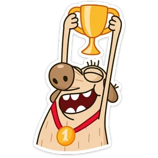 🥇 6dd6677a หมา, ผู้ชนะ, ถ้วยรางวัล, เหรียญ, ฉลอง telegram sticker