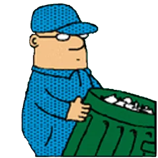 😶 3f2934de cartoon, schoonmaker, afval, schoonmaak, vuilnis, werknemer telegram sticker