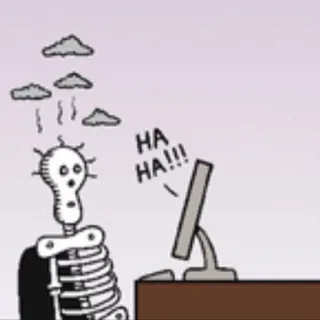 🤯 6fe0785d HA HA!!! skelet, computer, cartoon, humor, strip, grappig telegram sticker