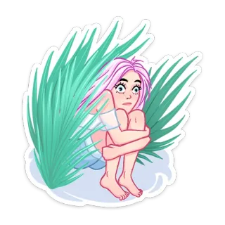 🤭 175977e6 fille, caché, effrayé, herbe, dessin animé, illustration, personnage telegram sticker