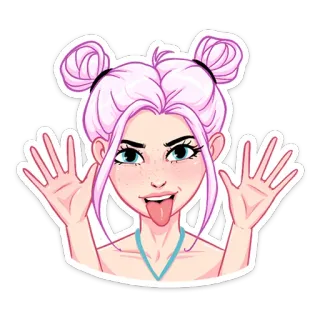 👅 2696fd3e sticker, dessin animé, fille, cheveux roses, langue, mignon telegram sticker