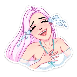 😂 3371c316 pleurer, rire, émotion, dessin animé, animé, cheveux roses, joyeux, larmes telegram sticker