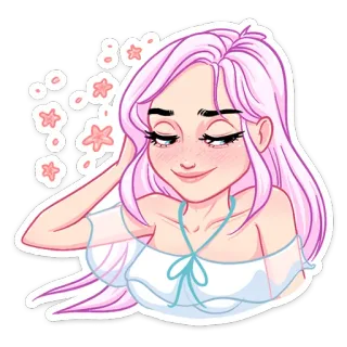 ☺️ 387e5d10 femme, cheveux roses, mignon, illustration, sticker, féminin, étoile de mer telegram sticker