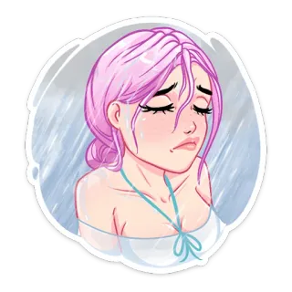 😭 43644ddb pleurs, triste, femme, cheveux roses, larmes, émotionnel telegram sticker