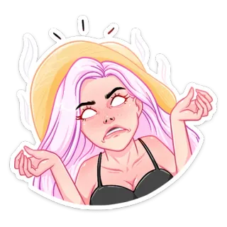 😡 4cd8cbbb femme, fille, été, confus, haussement d'épaules, chapeau, cheveux roses, expression telegram sticker
