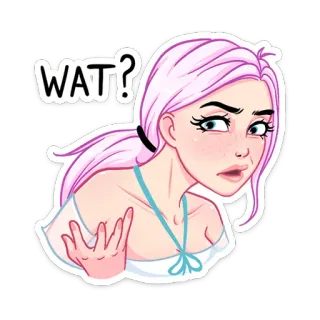 ❓ 859fbd76 WAT? fille, cheveux roses, quoi, question, confus, autocollant telegram sticker