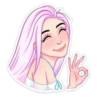 👌 8fce16e5 femme, ok, accord, fille, cheveux roses, autocollant telegram sticker