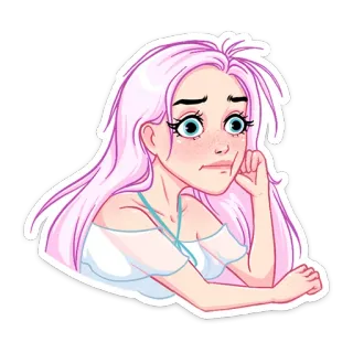 😢 9b4ded39 femme, fille, cheveux roses, dessin animé, illustration, autocollant telegram sticker