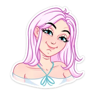 ☺️ a0fad971 femme, dessin animé, cheveux roses, portrait, mignon, autocollant telegram sticker