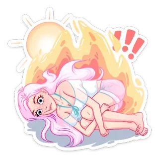 🔥 bd845646 femme, anime, cheveux roses, épuisement, canicule, couché(e), illustration telegram sticker