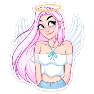 😇 c09845cb ange, ailes, auréole, dessin animé, fille, cheveux roses, mignon, autocollant telegram sticker