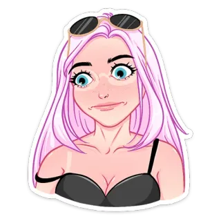 😒 cebef3da fille cartoon, lunettes de soleil, cheveux roses, femme, autocollant telegram sticker