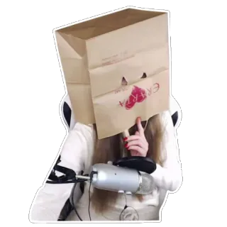 👜 25bbd242 ERRATA woman, paper bag, errata, microphone, fingers telegram sticker