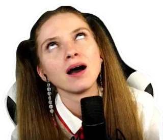 😵 89eab79b woman, microphone, portrait, expression, pigtails, brunette telegram sticker