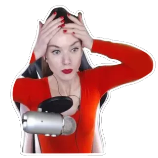 😶 a4aa6332 woman, shocked, surprised, microphone, red shirt, reaction, fear, panic telegram sticker