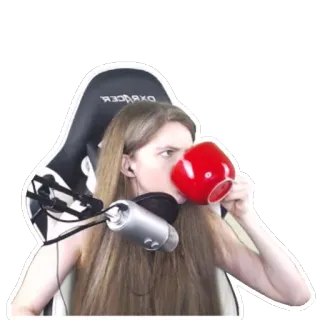 ☕️ f1fdf8a9 woman, drinking, tea, microphone, gaming chair, gamer telegram sticker