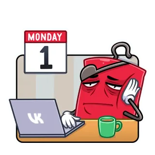😫 a6971d92 MONDAY 월요일, 달력, 일, 피곤, 슬픔, 컴퓨터, 커피 telegram sticker