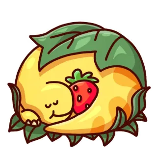 😴 2c18b40e buah, stroberi, daun, imut, tidur, chibi telegram sticker