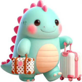 🧳 535fb02d dinosaurio, viajes, dibujos animados, lindo, equipaje, maleta whatsapp sticker