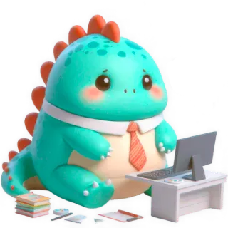 🤓 7bacb27c dinosaurio, dibujos animados, ordenador, oficina, mono, kawaii, trabajo, reptil whatsapp sticker