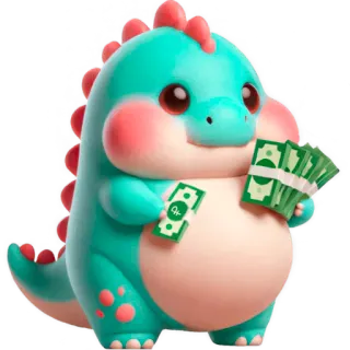 🤑 7be6ab7c dinosaurio, dinero, dibujos animados, lindo, moneda, riqueza, kawaii whatsapp sticker