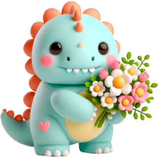 💐 8a6e9537 dinosaurio, lindo, dibujos animados, animal, flores, ramo whatsapp sticker