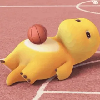 😊 d136c01f dinosaurier, cartoon, gelb, basketball, liegend, niedlich whatsapp sticker