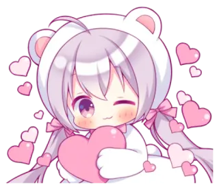 💭 9b741625 动漫, 可爱, 卡哇伊, 爱心, 熊, 贴纸, 女孩, 卡通 telegram sticker