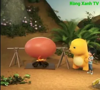 🦖 a4e8f333 Rồng Xanh TV การ์ตูน, มังกร, เด็กผู้ชาย, ไฟ, ไข่, กลางแจ้ง telegram sticker