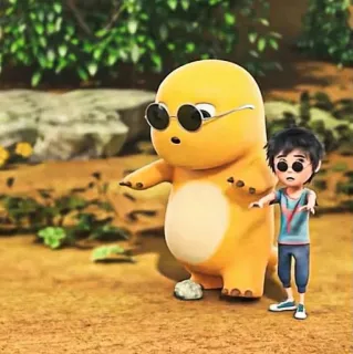 🧽 0ecc80d1 cartoon, dinosaur, boy, animation, sunglasses telegram sticker