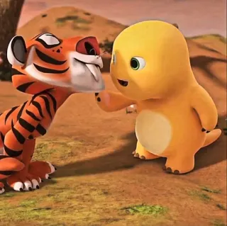 🧽 3de0a8bf tiger, dinosaur, friendship, cartoon, cute telegram sticker