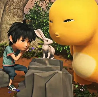 🧽 b153da14 cartoon, boy, rabbit, animal, yellow creature telegram sticker