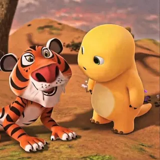 🧽 c96b5a33 tiger, dinosaur, cartoon, animals, friends telegram sticker