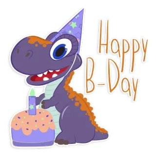 🎂 7cfaec07 Happy B-Day ไดโนเสาร์, สุขสันต์วันเกิด, เค้ก, การ์ตูน, การเฉลิมฉลอง, งานปาร์ตี้, คำทักทาย telegram sticker